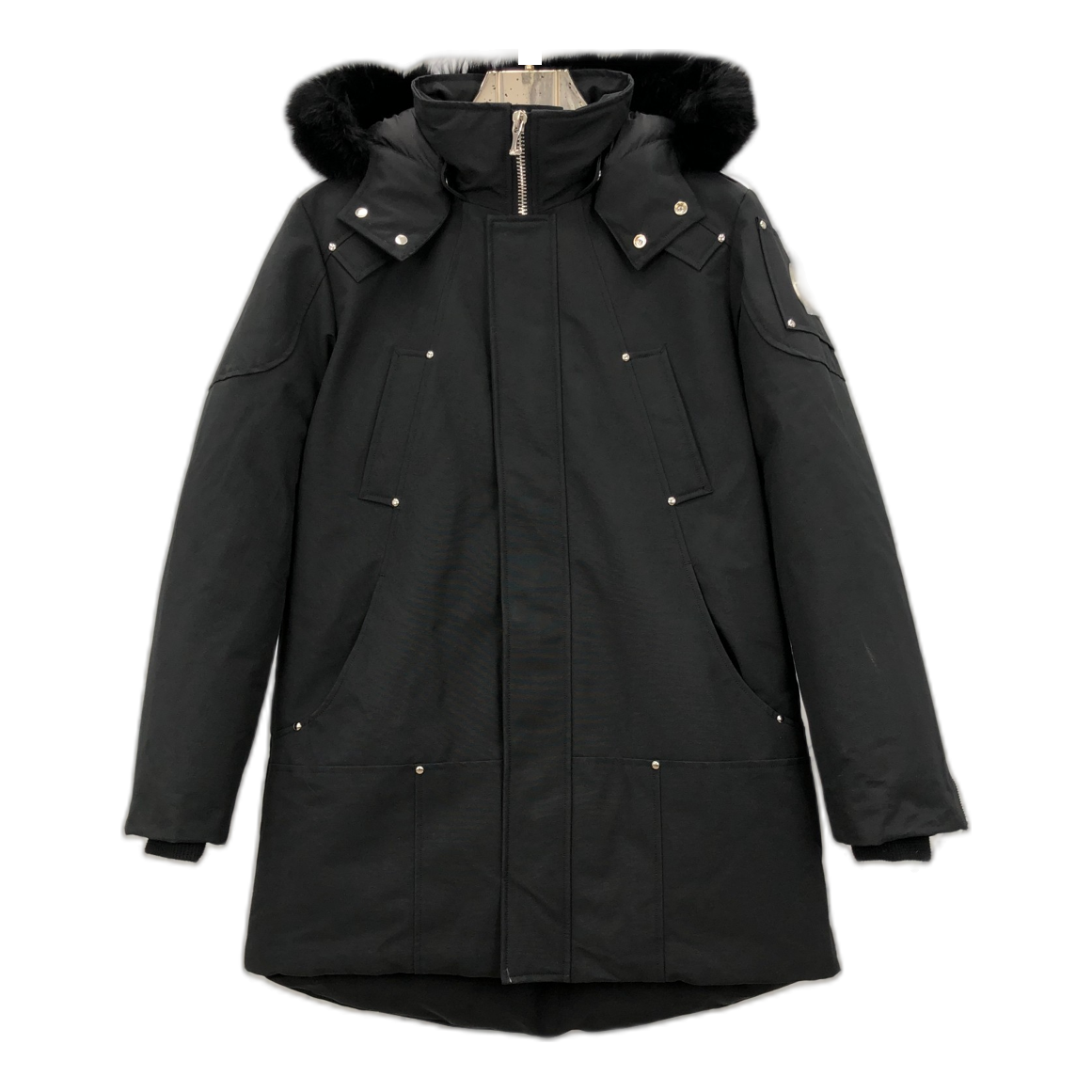 Moose Knuckles Curved-Hem Fur-Trim Hooded Parka - Black