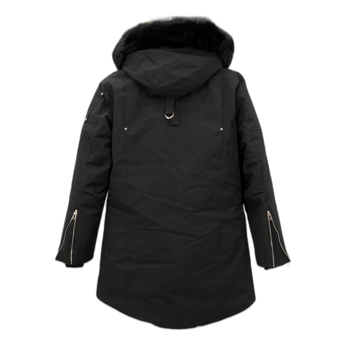 Moose Knuckles Curved-Hem Fur-Trim Hooded Parka - Black