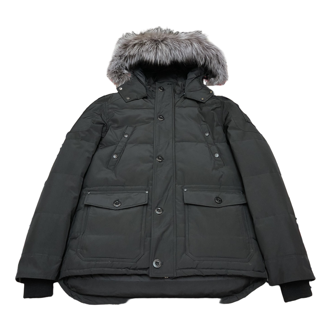 Moose Knuckles Four-Pocket Hooded Puffer Jacket with Fur Trim
