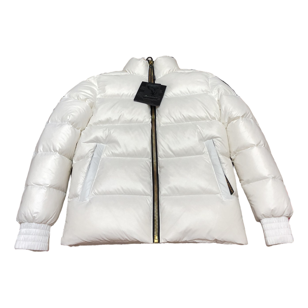 Moose Knuckles Logo-Zip Quilted Puffer Bomber Jacket - Off White