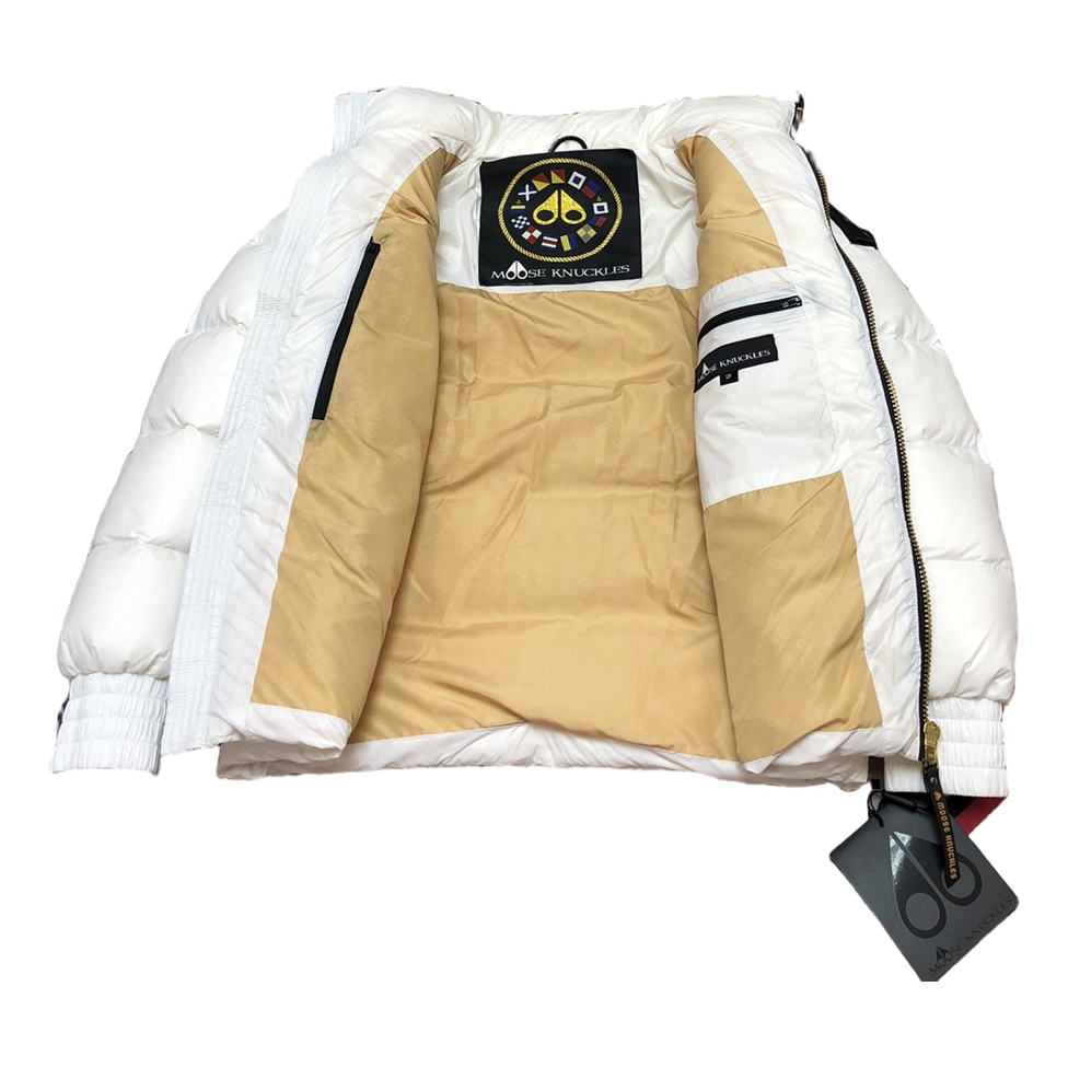 Moose Knuckles Logo-Zip Quilted Puffer Bomber Jacket - Off White