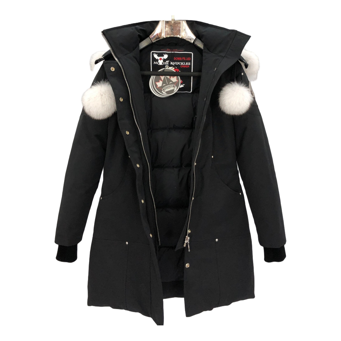 Moose Knuckles Stirling Hooded Down Parka with White Trim