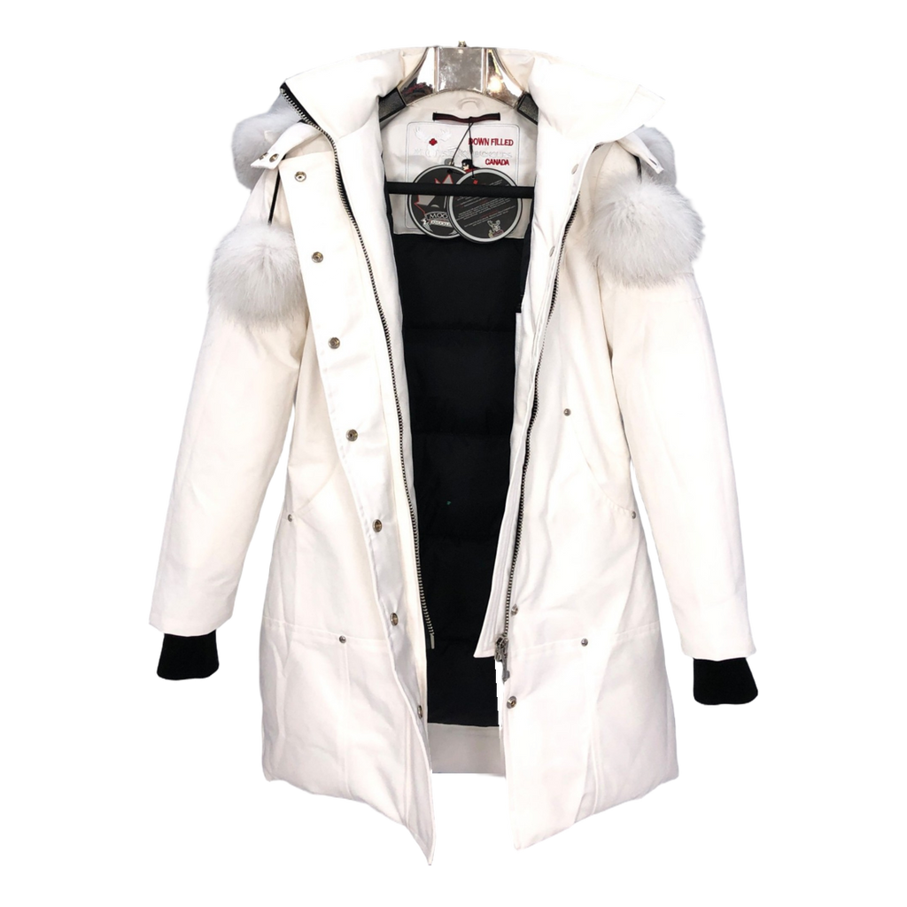 Moose Knuckles Stirling Hooded Down Parka with White Trim