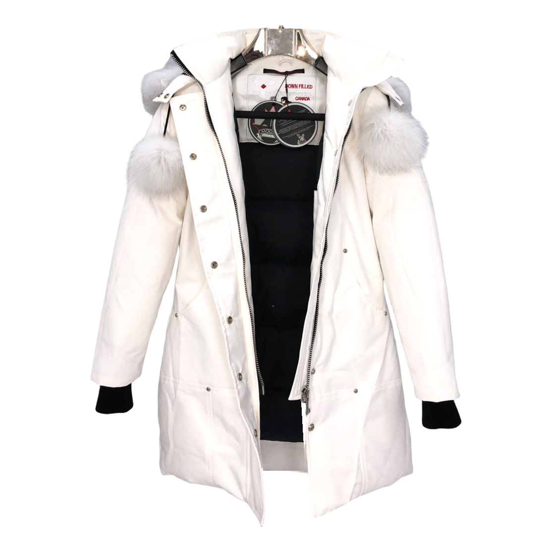 Moose Knuckles Stirling Hooded Down Parka with White Trim