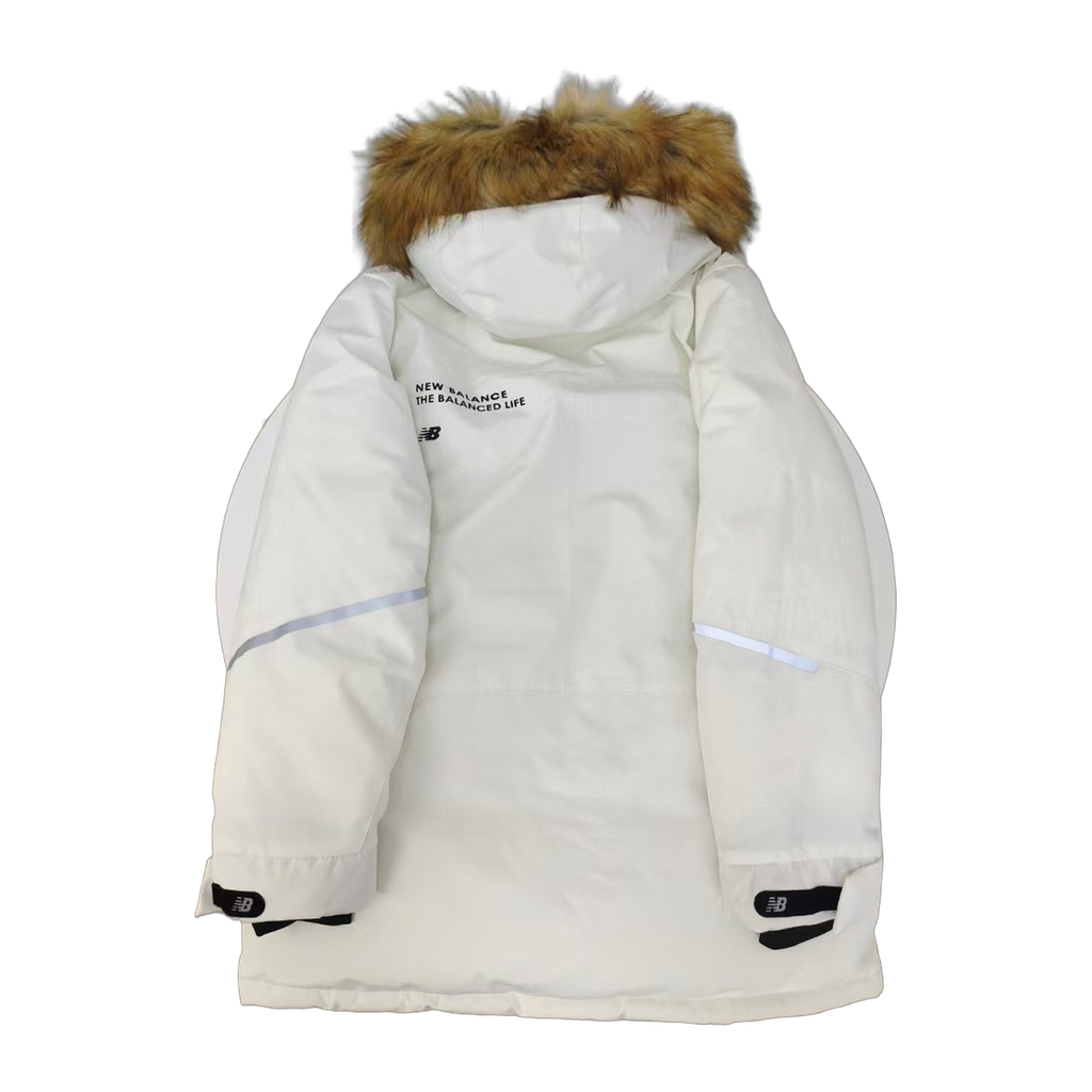 New Balance Faux Fur-Trim Hooded Utility Jacket in White