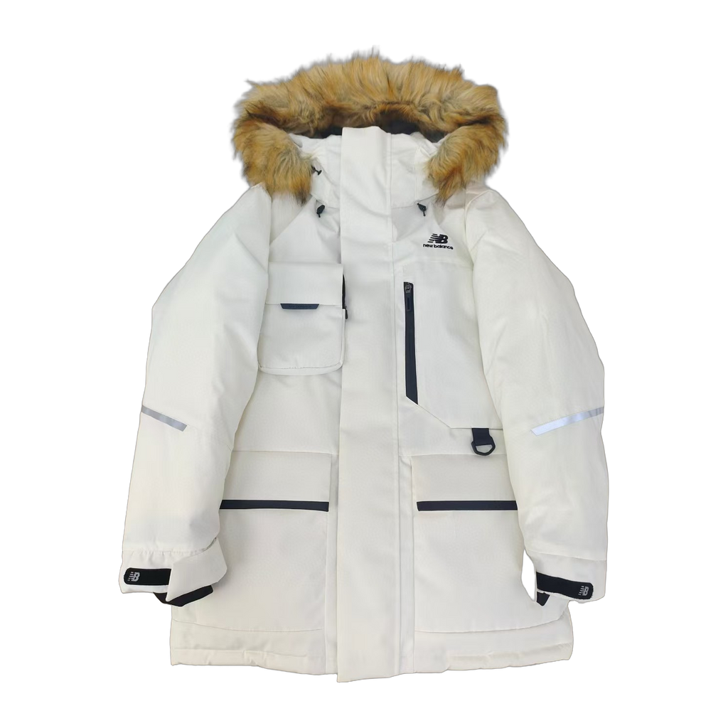 New Balance Faux Fur-Trim Hooded Utility Jacket in White