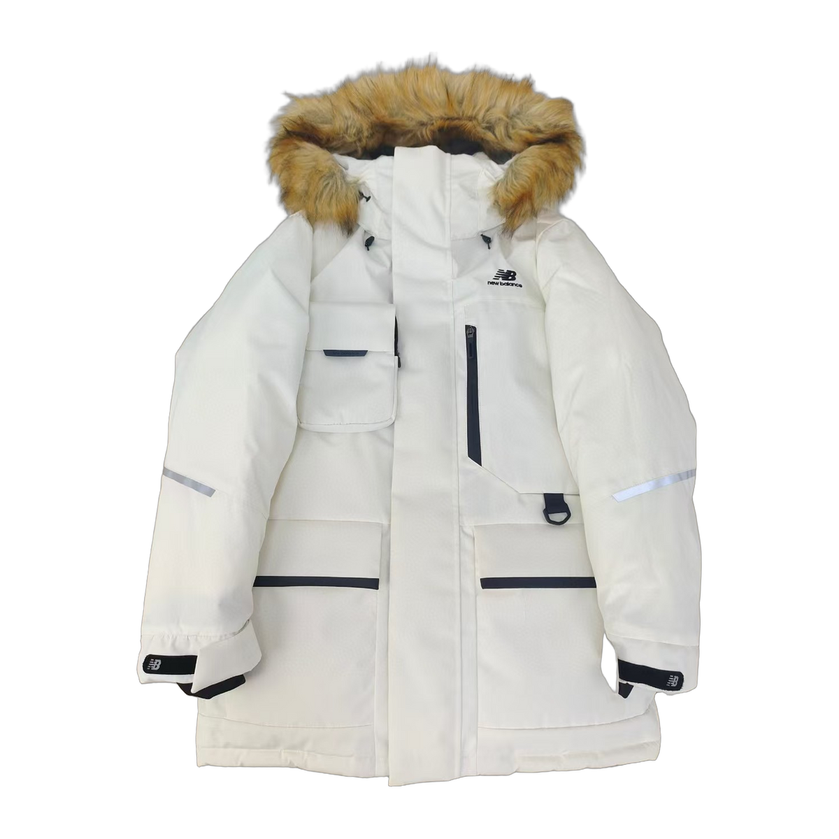 New Balance Faux Fur-Trim Hooded Utility Jacket in White