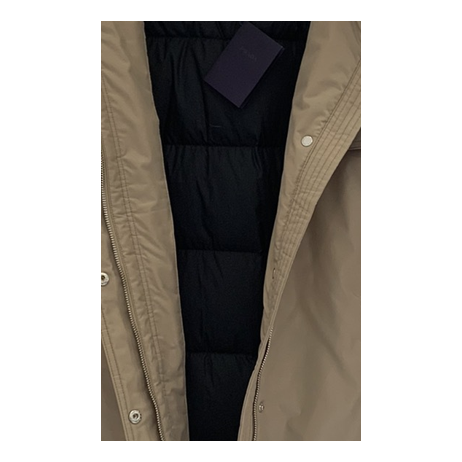 Prada Belted Faux Fur-Trim Hooded Coat in Beige