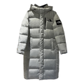 The North Face Color-Block Long Hooded Puffer Coat in Grey