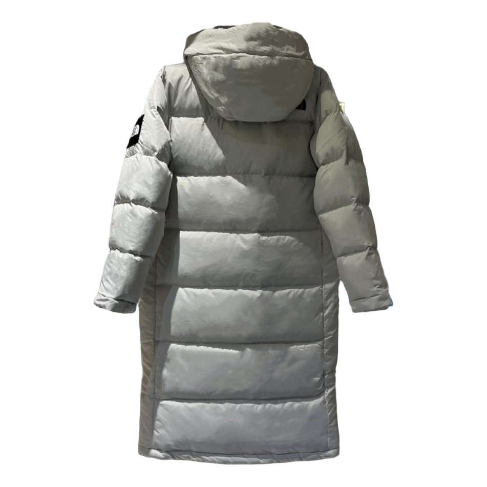 The North Face Color-Block Long Hooded Puffer Coat in Grey