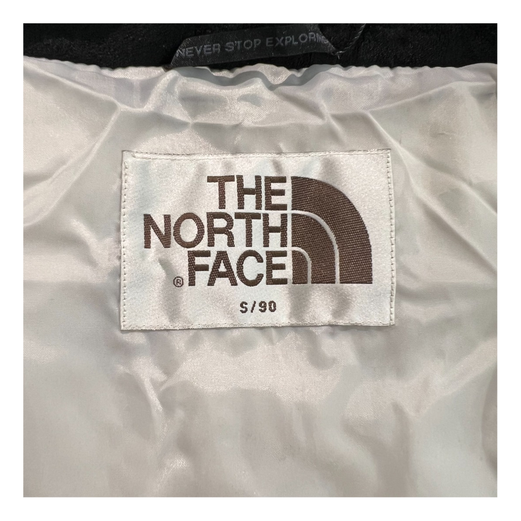 The North Face Color-Block Long Hooded Puffer Coat in Grey