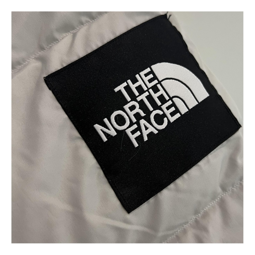 The North Face Color-Block Long Hooded Puffer Coat in Grey