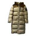 The North Face Color-Block Long Hooded Puffer Coat in Tan