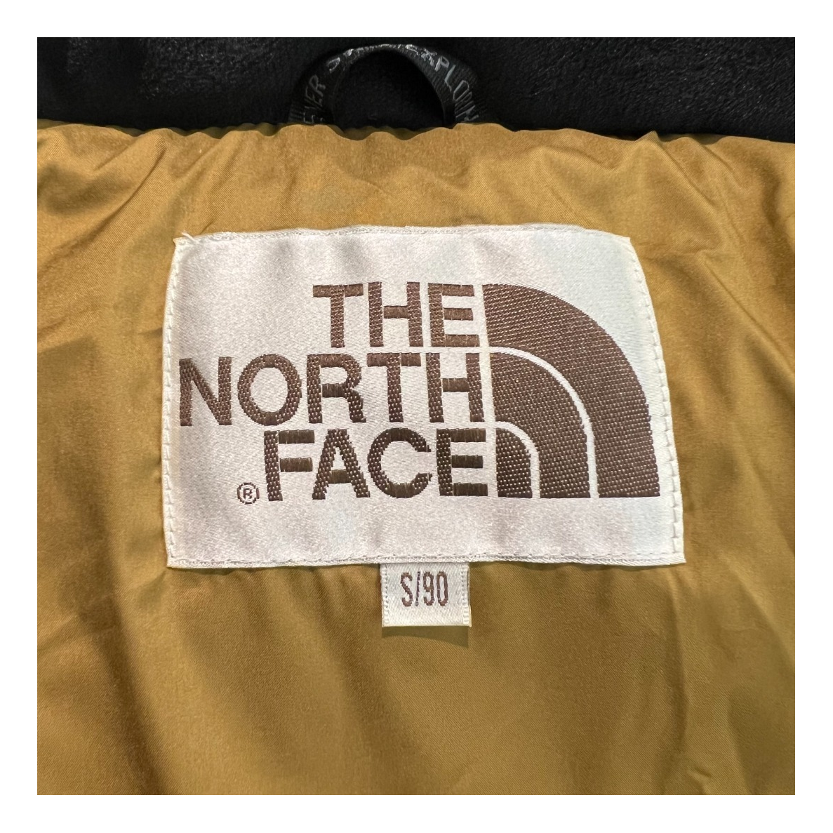 The North Face Color-Block Long Hooded Puffer Coat in Tan