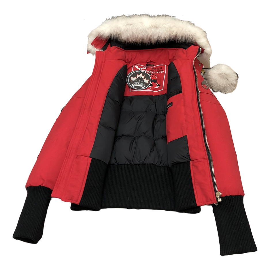 Moose Knuckles Debbie Pom-Pom Hooded Bomber Jacket - Red