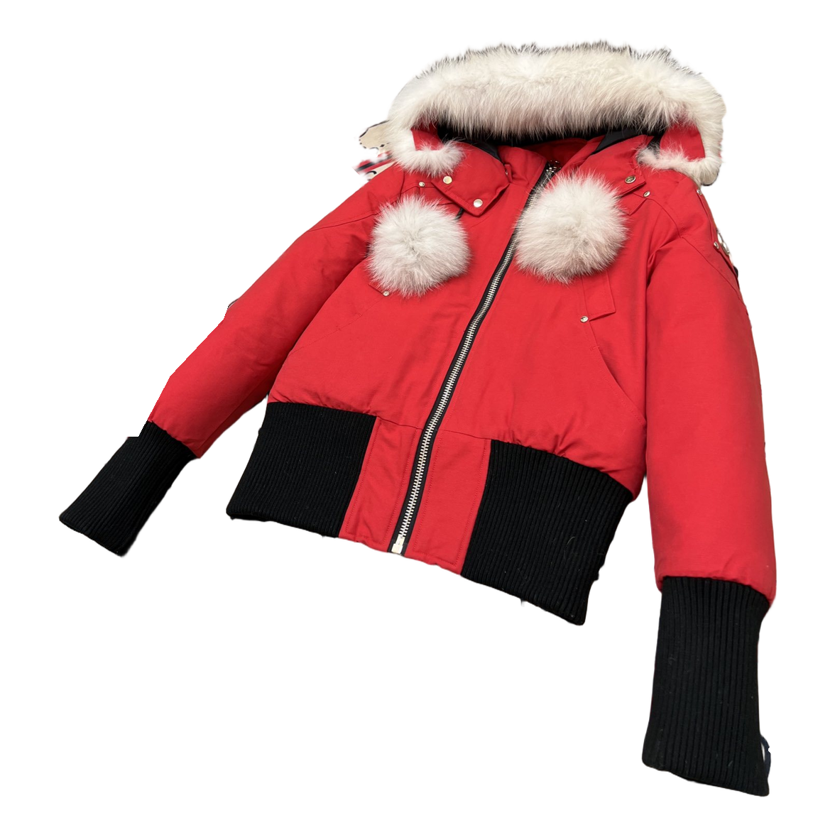 Moose Knuckles Debbie Pom-Pom Hooded Bomber Jacket - Red