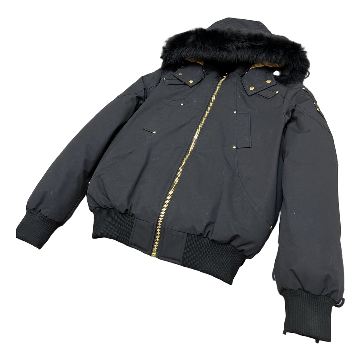 Moose Knuckles Gold Ballistic Fur-Trim Bomber Jacket - Black