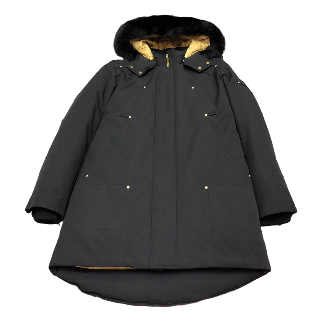 Moose Knuckles Gold-Lined Fur-Trim Long Parka - Black