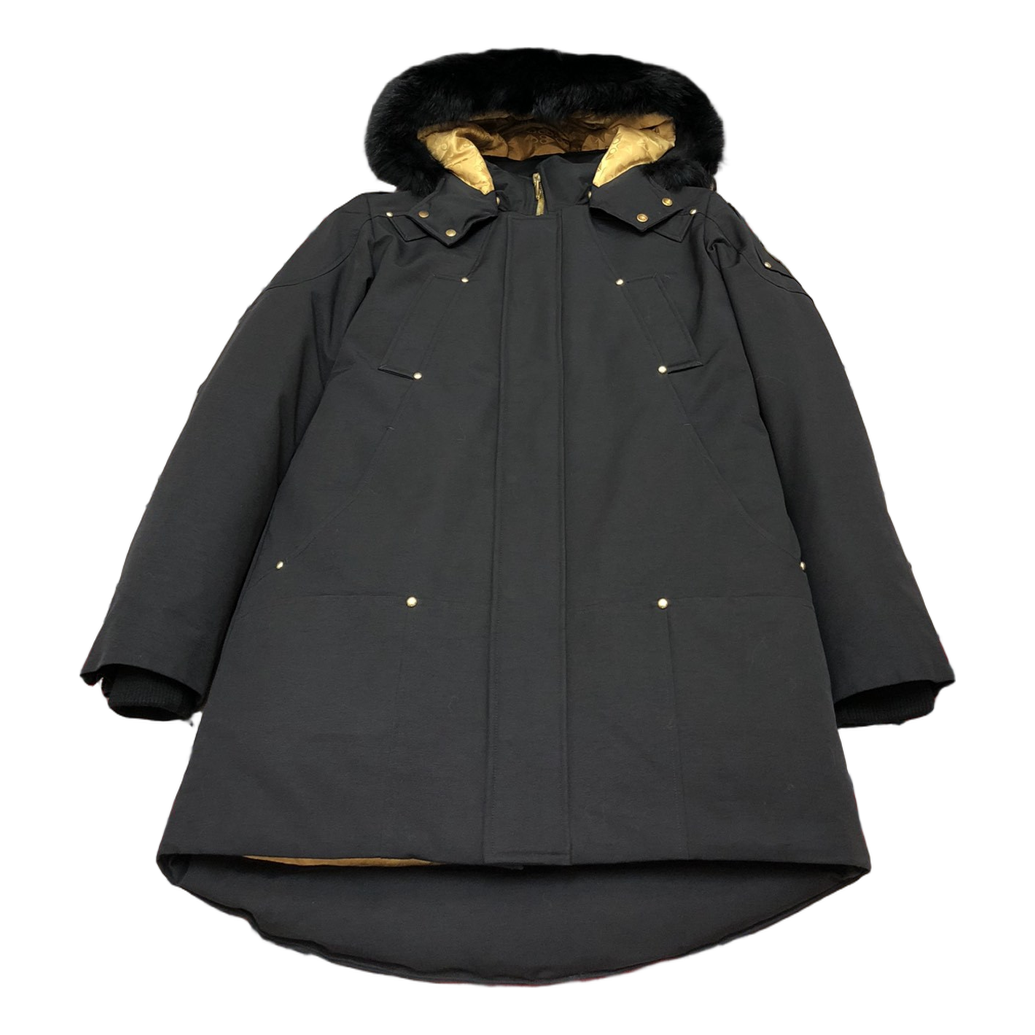 Moose Knuckles Gold-Lined Fur-Trim Long Parka - Black