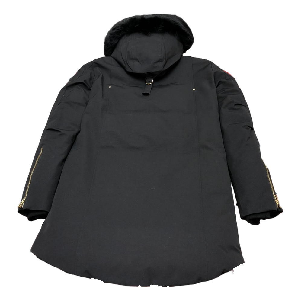 Moose Knuckles Gold-Lined Fur-Trim Long Parka - Black