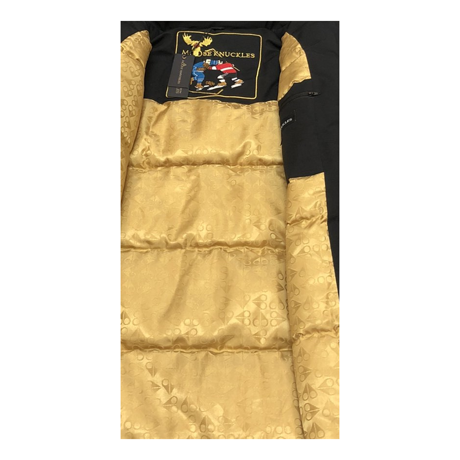 Moose Knuckles Gold-Lined Fur-Trim Long Parka - Black