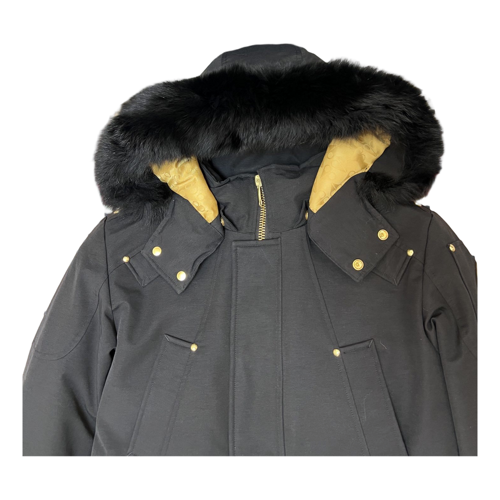 Moose Knuckles Gold-Lined Fur-Trim Long Parka - Black