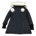 Moose Knuckles Stirling Pom-Pom Hooded Down Parka in Navy