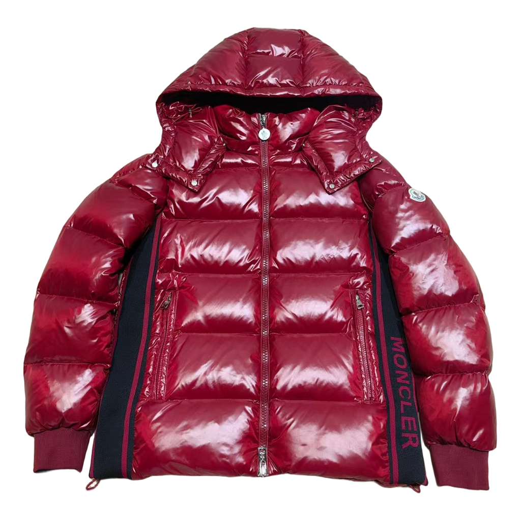 Moncler Logo-Zip Glossy Hooded Puffer Jacket - Red
