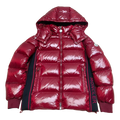 Moncler Logo-Zip Glossy Hooded Puffer Jacket - Red