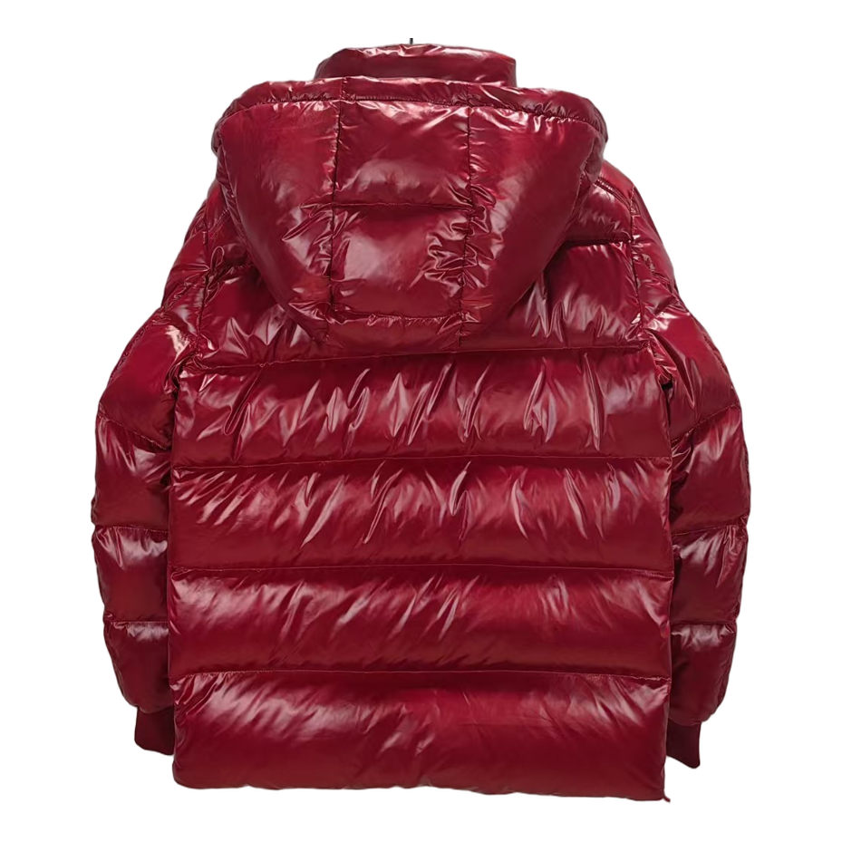 Moncler Logo-Zip Glossy Hooded Puffer Jacket - Red