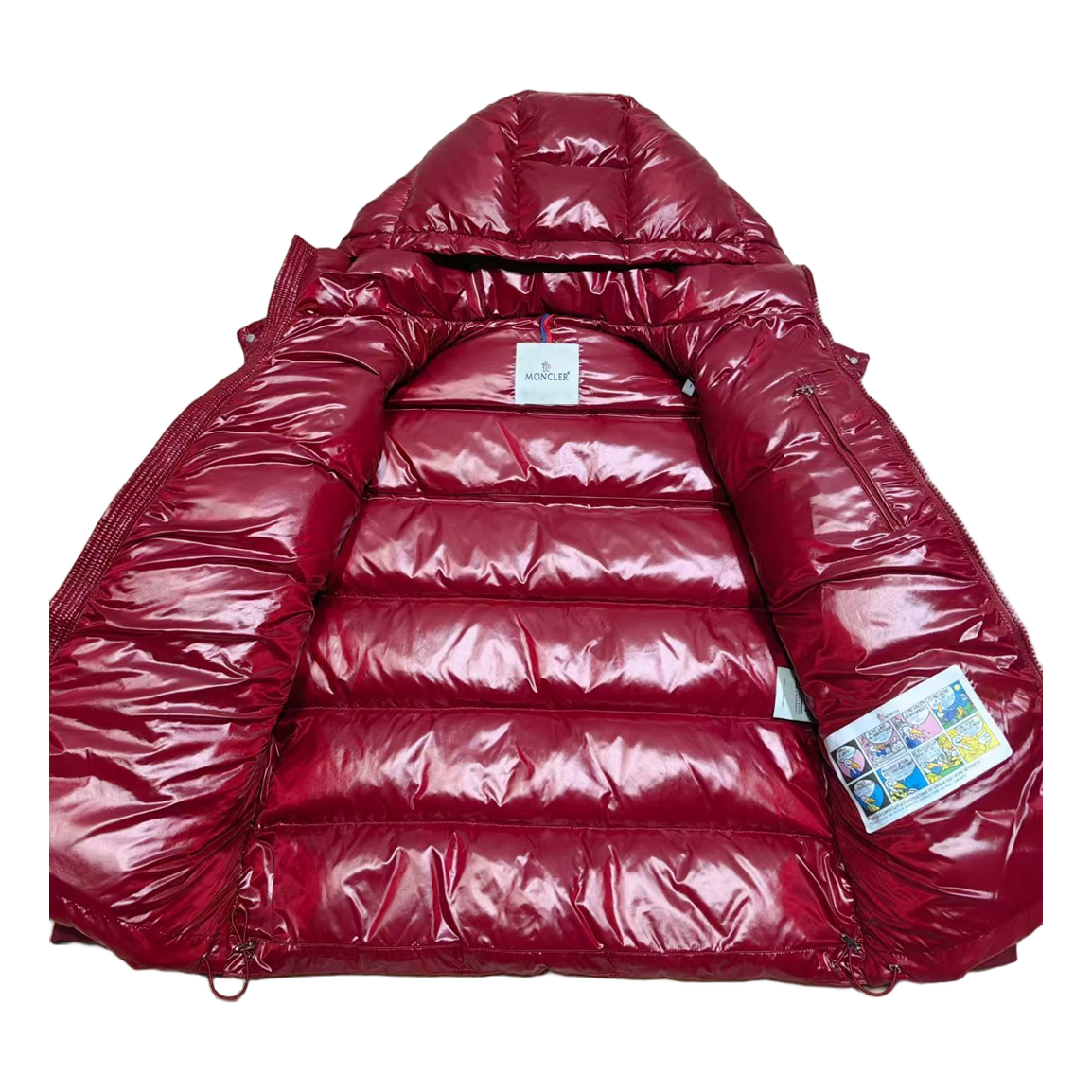 Moncler Logo-Zip Glossy Hooded Puffer Jacket - Red