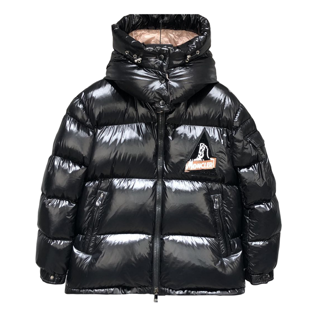 Moncler Mountain-Badge Glossy Short Puffer Jacket - Black