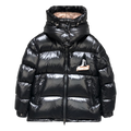 Moncler Mountain-Badge Glossy Short Puffer Jacket - Black