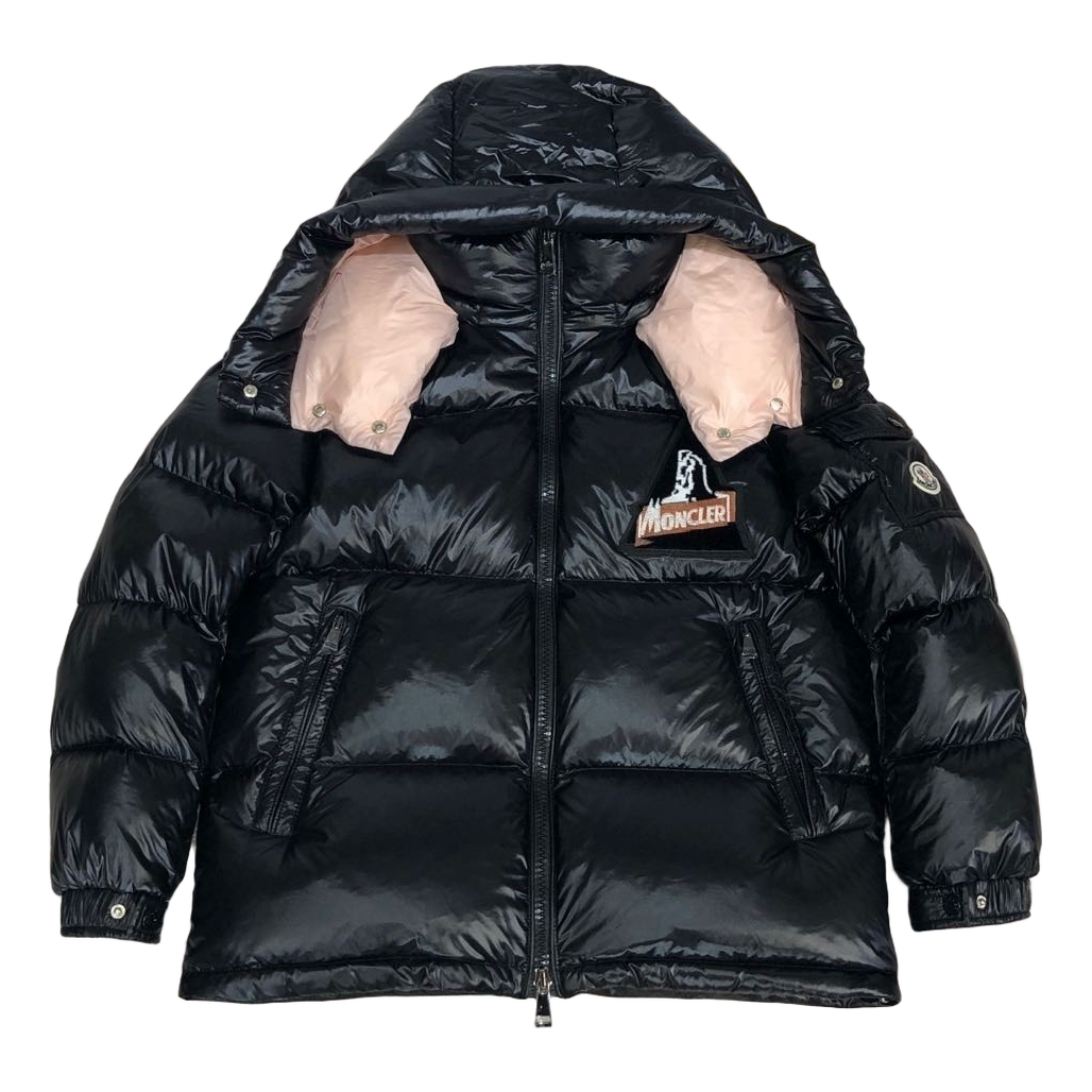 Moncler Mountain-Badge Glossy Short Puffer Jacket - Black