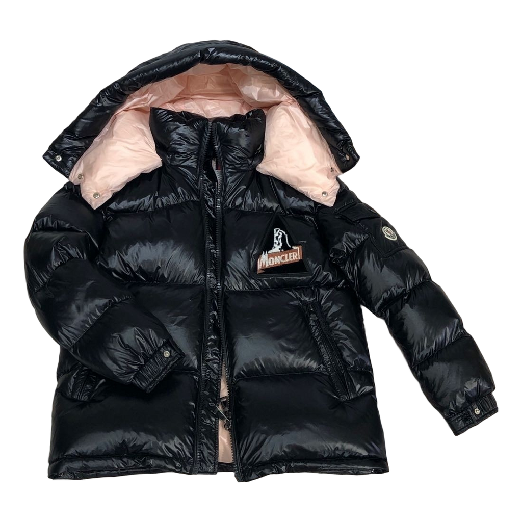 Moncler Mountain-Badge Glossy Short Puffer Jacket - Black