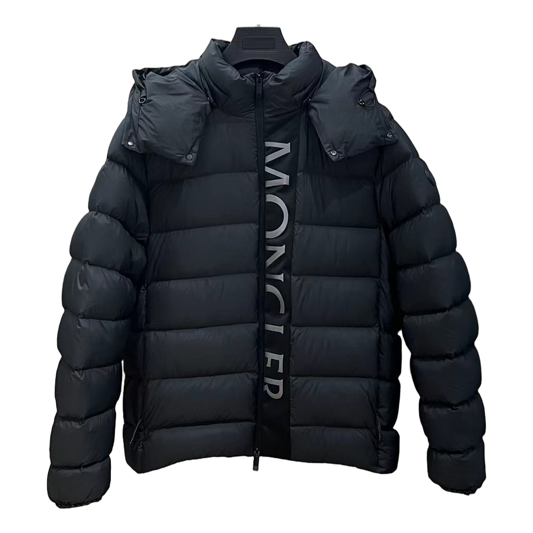 Moncler Vertical-Logo Placket Hooded Puffer Jacket - Black