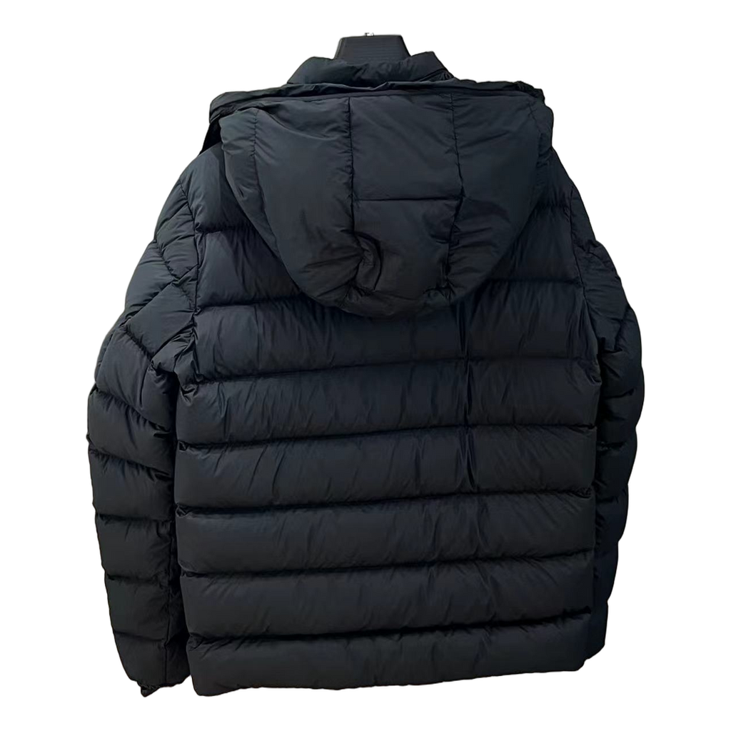 Moncler Vertical-Logo Placket Hooded Puffer Jacket - Black