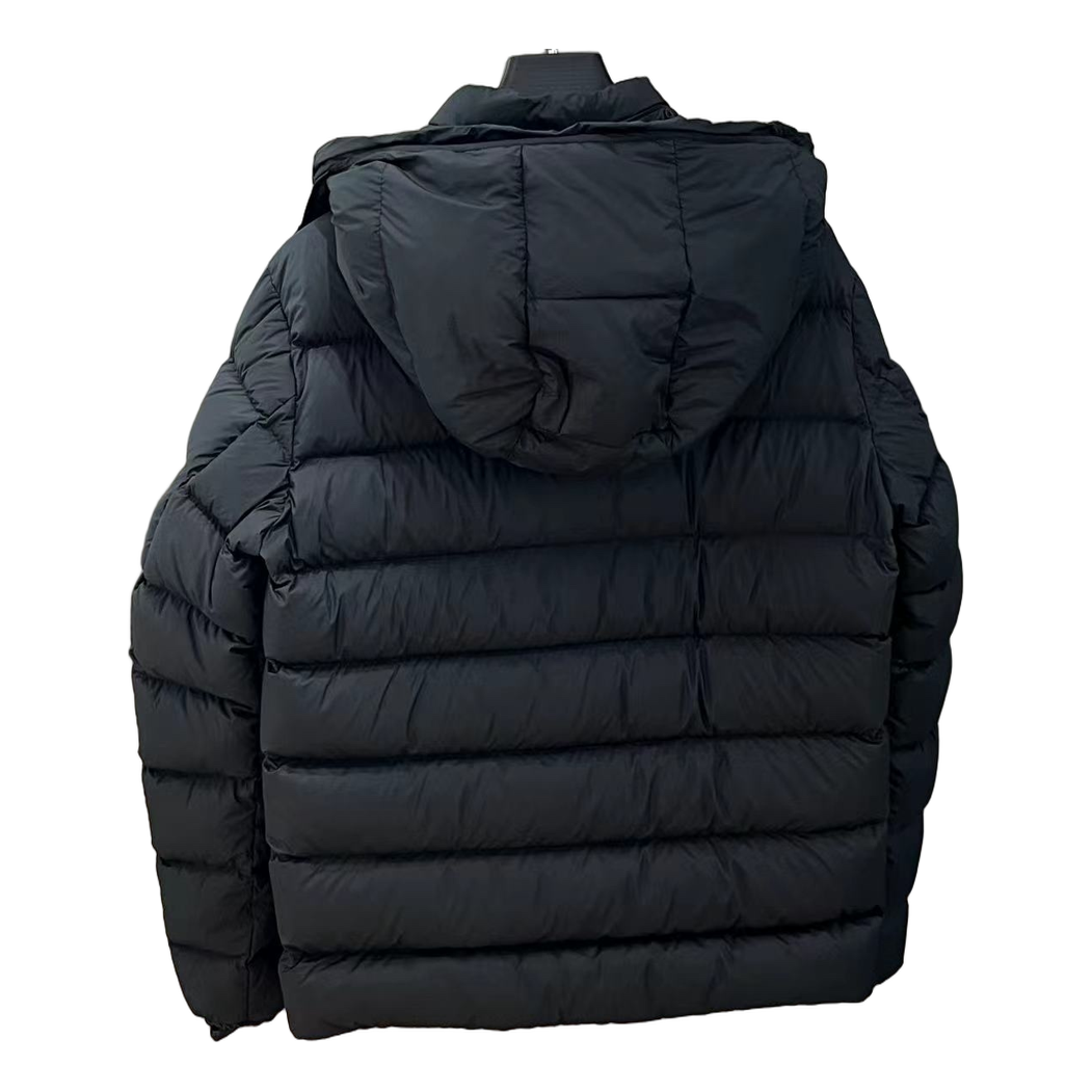 Moncler Vertical-Logo Placket Hooded Puffer Jacket - Black