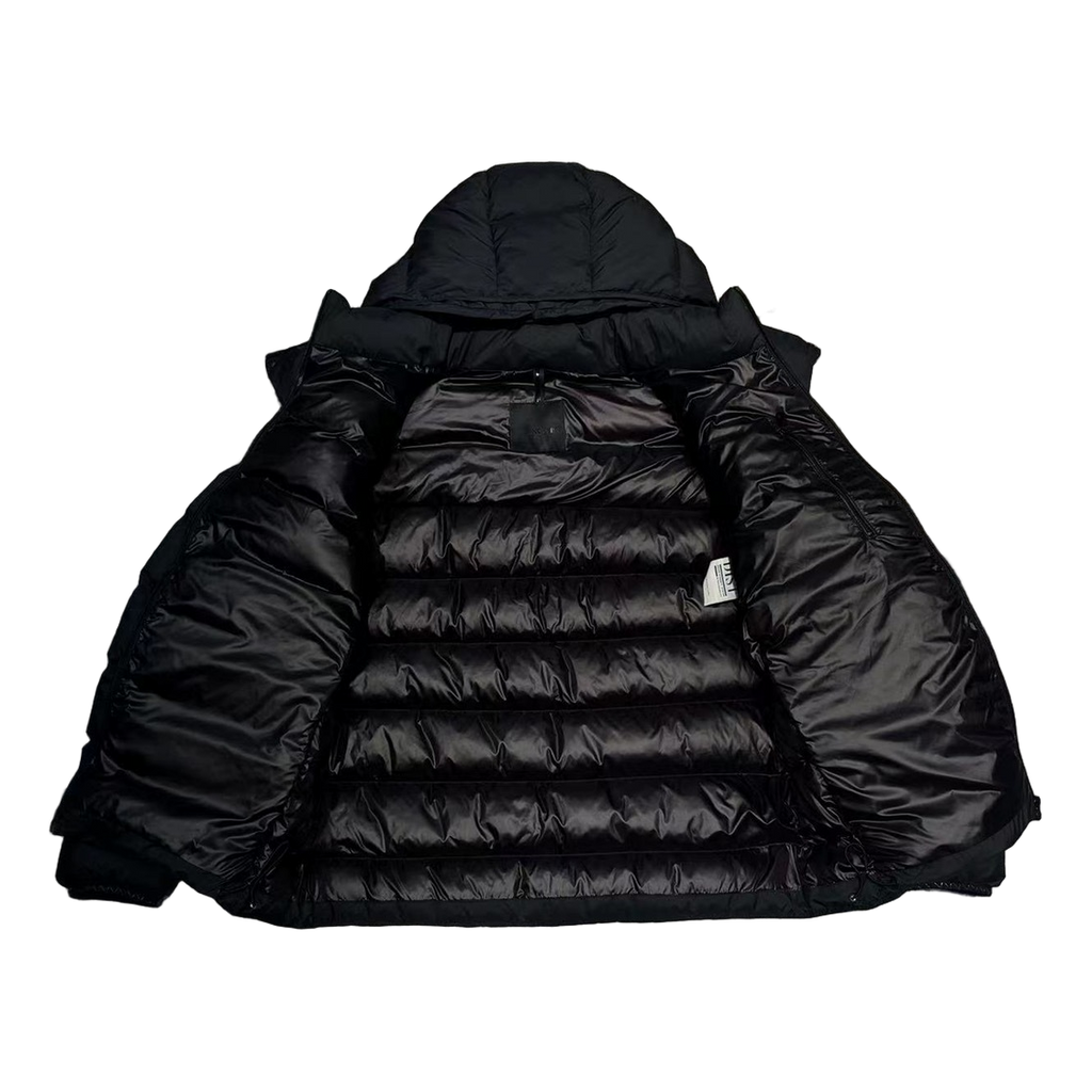 Moncler Vertical-Logo Placket Hooded Puffer Jacket - Black