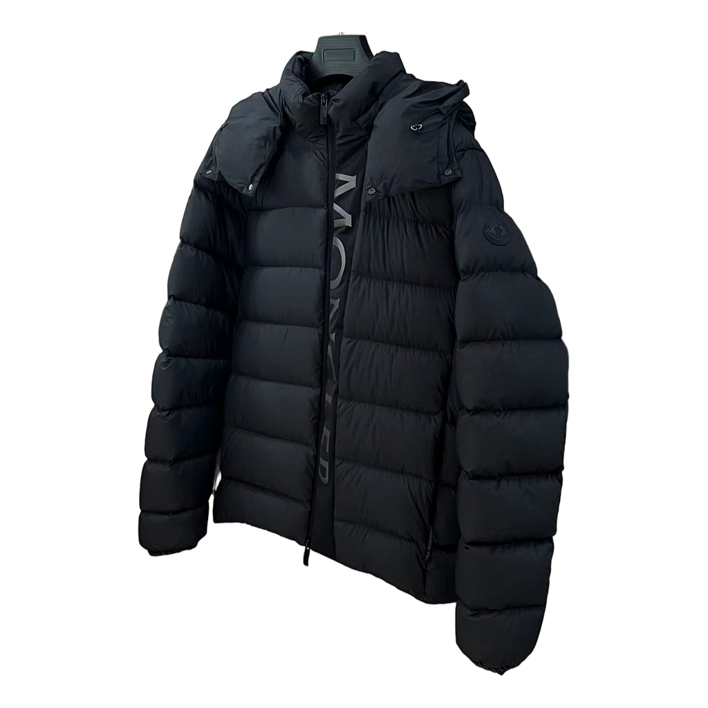 Moncler Vertical-Logo Placket Hooded Puffer Jacket - Black