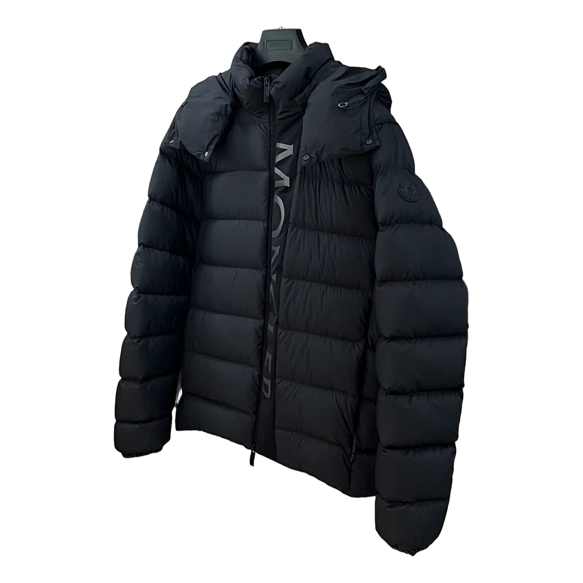 Moncler Vertical-Logo Placket Hooded Puffer Jacket - Black