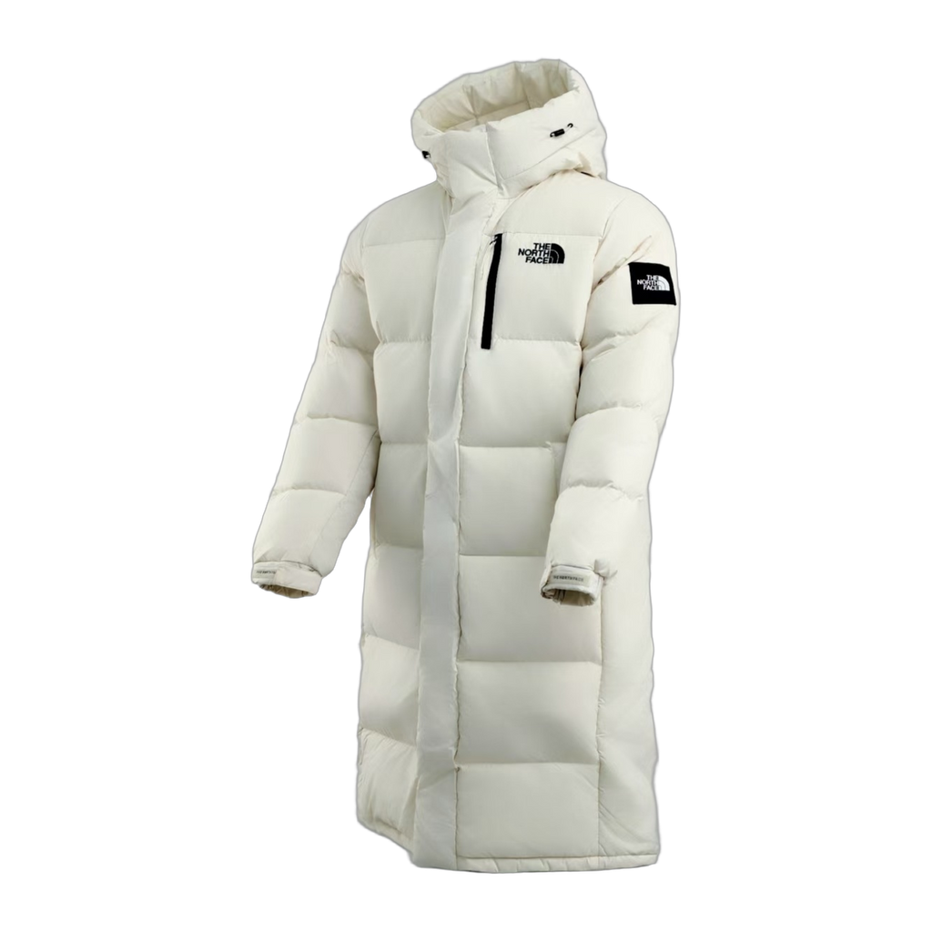 The North Face Color-Block Long Hooded Down Coat in White