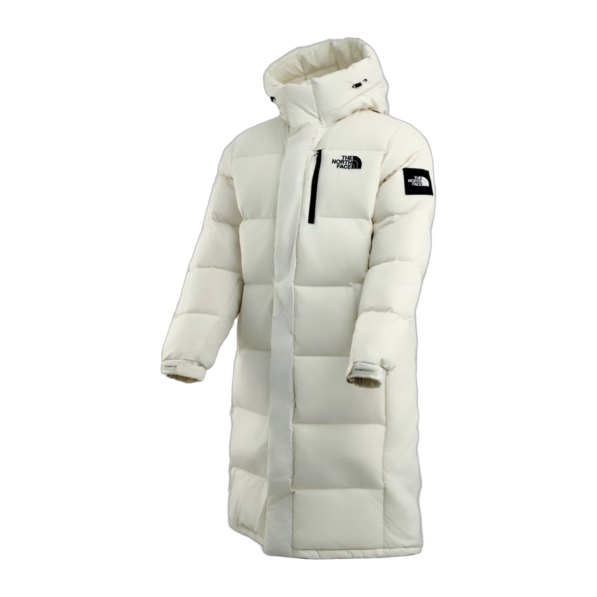 The North Face Color-Block Long Hooded Down Coat in White
