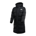 The North Face Color-Block Long Hooded Down Coat in Black