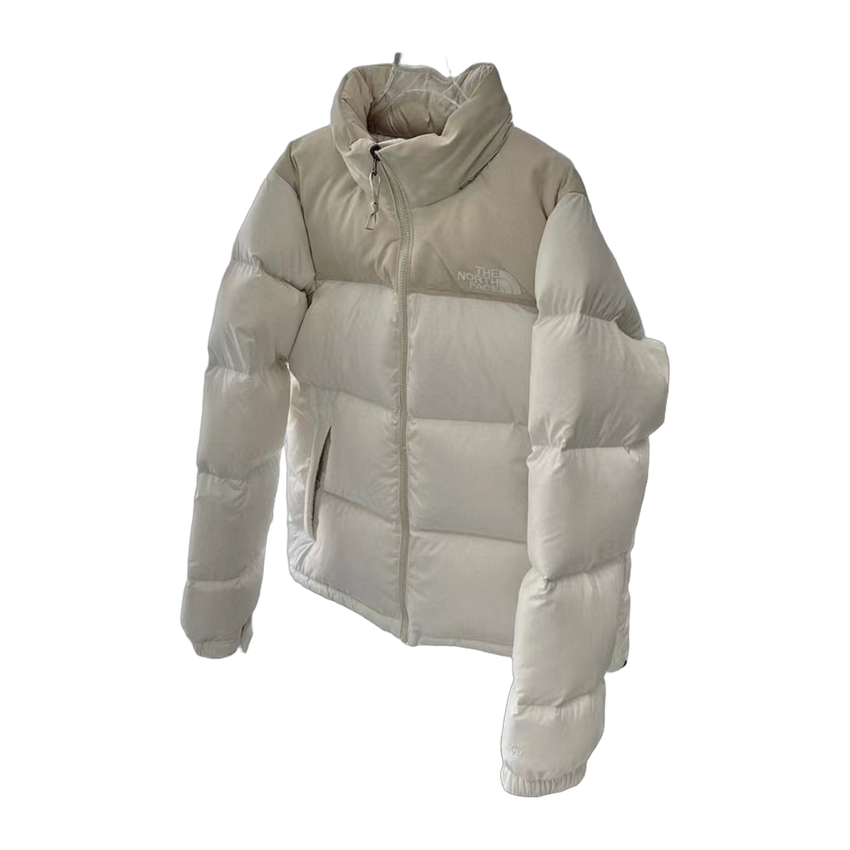 The North Face Cropped Puffer Jacket in Cream, Stand Collar