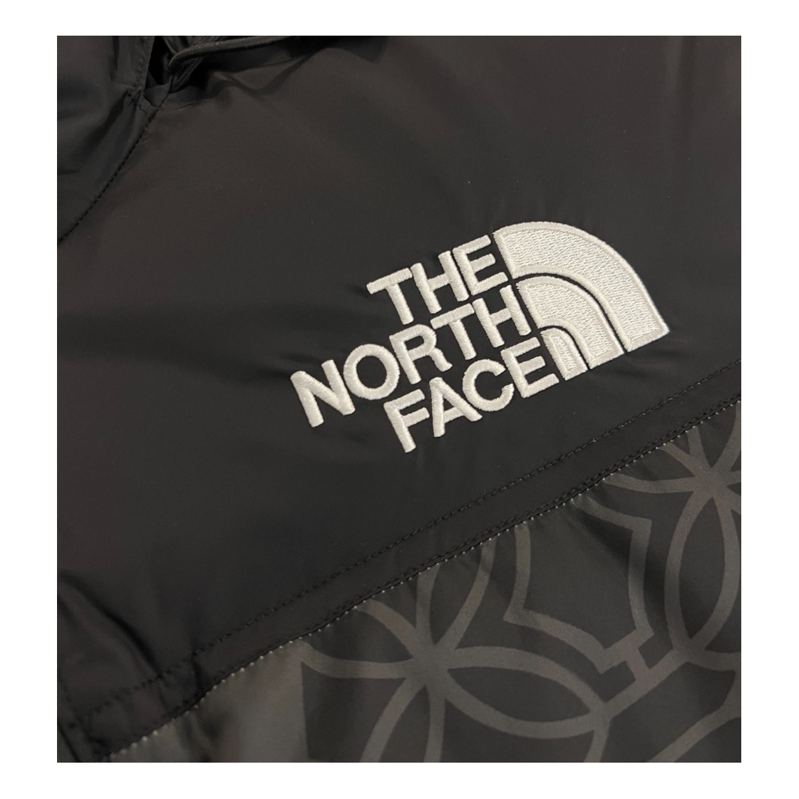 The North Face 1996 Nuptse Patterned Down Jacket in Black