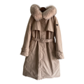 Prada Belted Faux Fur-Trim Hooded Coat in Blush Beige