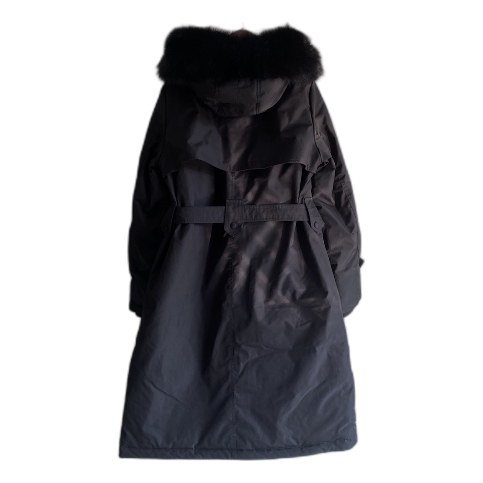 Prada Belted Faux Fur-Trim Hooded Coat in Black